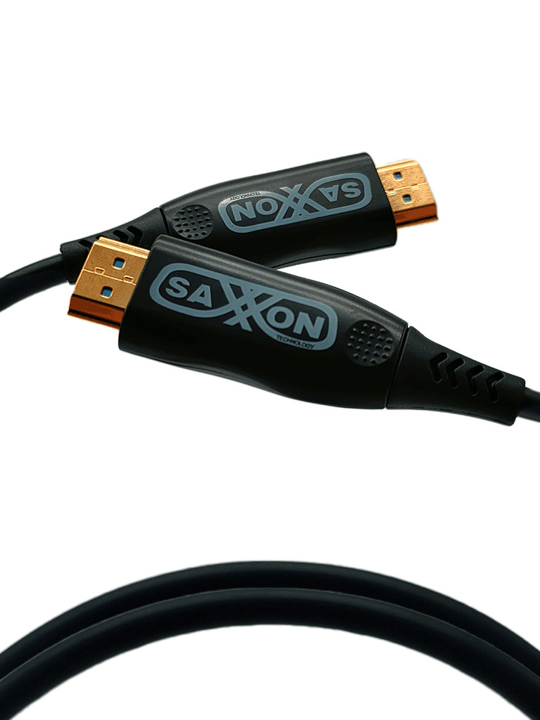 SAXXON SX05HDF047 - Cable HDMI de 5 Metros por Fibra Óptica 4K@60Hz / Fibra 4 hilos + 7 hilos cobre estañado / Compatible con HDMI 2.0 / Alta velocidad 18 Gbps / 3D / HDR / Caja de Aleación de Zinc / Calidad Premium