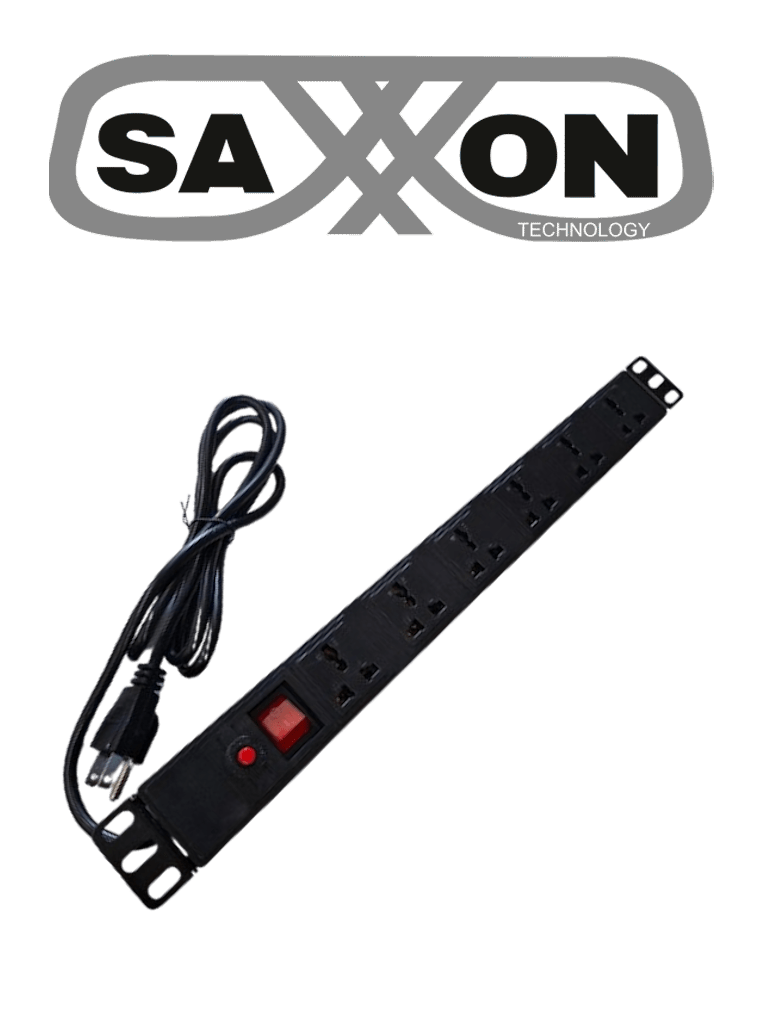 SAXXON SXPDU6U- Barra PDU con 6 Contactos Individuales , 15 Amp , 120V , 1UR , Protección contra rayos , Aleación de Aluminio