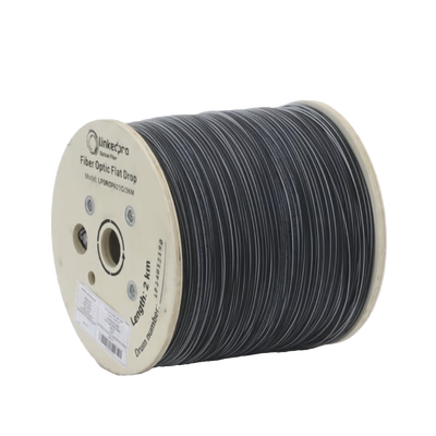 Imagen de Carrete de 2 km de Fibra Óptica Drop Plana, Interior/Exterior G.657A2 Monomodo de 1 hilo (unifibra), Dieléctrica, Forro Negro, Compatible con Conectores FASC, FASCUP, FASCLC