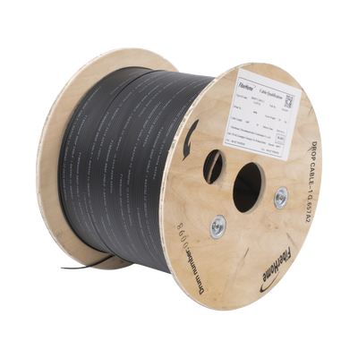Imagen de Carrete de 1 km de Fibra Óptica Drop, Interior/Exterior G.657A2 Monomodo de 1 hilo (unifibra), Dieléctrica, Forro Negro