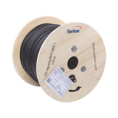 Imagen de Carrete de 1 km de Fibra Óptica Aérea Mini Figura 8 G.657A2 tipo Drop, Monomodo de 1 Hilo (unifibra), Color Negro, Span 80