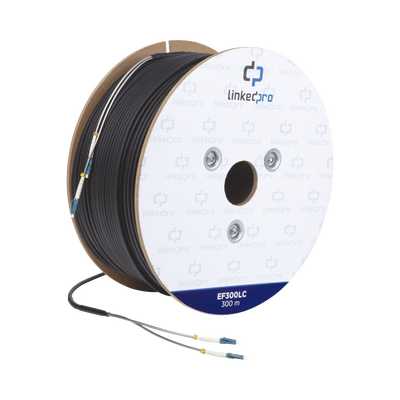 Imagen de Carrete de Fibra Óptica Monomodo con conectores LC-LC Duplex, Reforzada con Kevlar, de 300 metros, Para instalaciones subterráneas por tubería