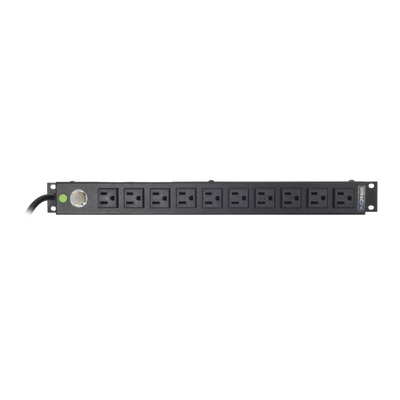 Imagen de Tomacorriente Horizontal (PDU) de 10 Contactos (NEMA 5-15R) Rack 19" 1UR. Voltaje Entrada/Salida: 120Vca/15A