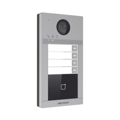 Imagen de Videoportero IP 2 Megapixel / Llamada y Apertura Remota desde App Hik-Connect / PoE / Exterior IP65 + Antivandalico IK08 / 4 Departamento / Apertura con Tarjeta / Soporta 2 Puertas y hasta 6 Monitores