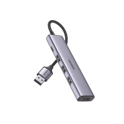 Imagen de HUB USB-A 3.0 Multipuertos / 4 Puertos USB-A 3.0 (5Gbps) / Cable 20 cm / Ideal para Transferencia de Datos / Entrada Tipo C para alimentar equipos de mayor consumo como discos duros / 4 en 1 / Carcasa de Aluminio.