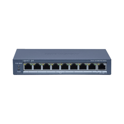 Imagen de Switch PoE+ / Monitoreable / 8 Puertos 10/100 Mbps PoE+ / 1 Puerto 1000 Mbps Uplink /  Configuración Nube Hik-Partner Pro / Modo Extendido hasta 300 metros / 60 W