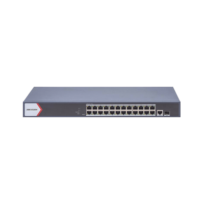 Imagen de Switch Gigabit PoE+ / Administrable / 24 Puertos 1000 Mbps PoE+ / 1 Puerto 1000 Mbps Uplink  / 1 Puertos SFP Uplink / Configuración Nube Hik-Partner Pro / Modo Extendido hasta 300 Metros / 230 W