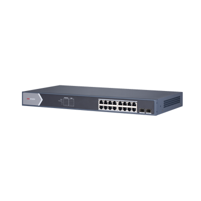 Imagen de Switch Gigabit PoE+ / Administrable / 16 Puertos 1000 Mbps PoE+ / 2 Puertos SFP / Configuración Remota desde Hik-ParnerPro / PoE hasta 300 Metros / 225 Watts