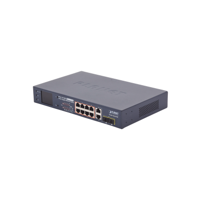 Imagen de Switch PoE+ / distancia 250 metros / 8 puertos + 2 combo TP/SFP gigabit y pantalla LCD para monitoreo