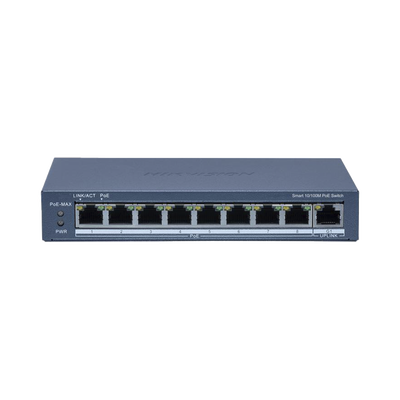 Imagen de Switch PoE+ / Monitoreable / 8 Puertos 10/100 Mbps PoE+ / 1 Puerto 1000 Mbps de Uplink / Configuración Nube Hik-PartnerPro / Modo Extendido hasta 300 Metros / 110 W
