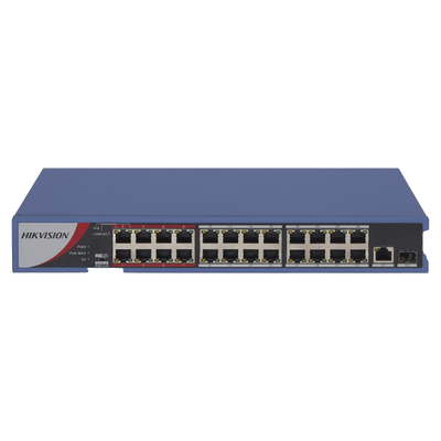 Imagen de Switch PoE+ / No Administrable / 24 Puertos 10/100 Mbps PoE+ / 1 Puerto 1000 Mbps / 1 Puerto SFP Uplink / Modo Extendido hasta 300 Metros / 230 W