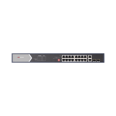 Imagen de Switch PoE+ / No Administrable / 16 Puertos 100 Mbps PoE+ (4 Puertos PoE++ 90 W) / 2 Puertos 1000 Mbps Uplink + 2 Puertos SFP de Uplink / PoE hasta 250 Metros / 225 Watts