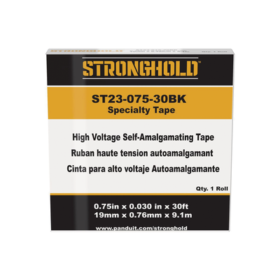 Imagen de Cinta Eléctrica STRONGHOLD para Aislar de Caucho EPR, Autofusionable, Uso Industrial en Uniones de Alto Voltaje y Temperatura, Grosor 0.76mm (30 mil), Ancho 19mm, y 9.1m Largo, Color Negro. Superior a cintas Super 33