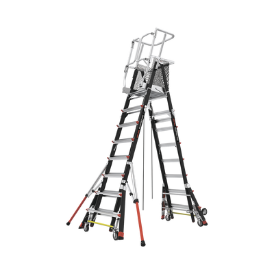 Imagen de Escalera de Fibra de Vidrio  con Jaula de 8'-14' (2.44 - 4.27 m). Con Ajuste en Ruedas (RATCHET™ Leveler) (SKU:18515-817).