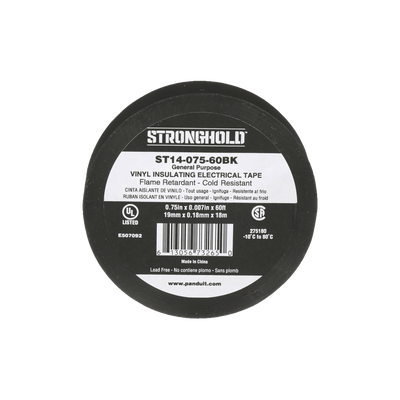 Imagen de Cinta Eléctrica STRONGHOLD para Aislar, de PVC, Uso General Reparación y Mantenimiento, Grosor de 0.18mm (7 mil), Ancho de 19mm, y 18m de Largo, Color Negro