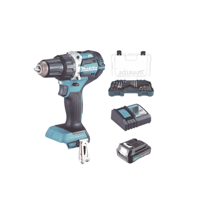 Imagen de Rotomartillo/Taladro Inalámbrico (1/2") de 1,900 RPM, 18Vcc, Incluye 1 Batería BL1815N de 1.5Ah, 1 Cargador Modelo  DC18SD y Un Set de 75 Pzas  Modelo E-06943