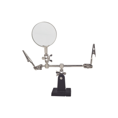 Imagen de Soporte con lupa y dos brazos con clip. Ideal para trabajos de soldadura.