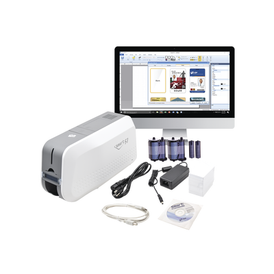 Imagen de Kit de Impresora tarjetas de PVC / Puede Crecer a Laminador/ Una Cara / Incluye: 2 x Ribbon a Color, 100 Tarjetas PVC, Kit de Limpieza, Software