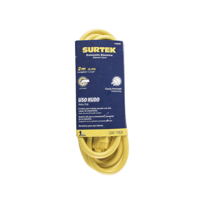 Imagen de Extensión Eléctrica de Uso Rudo 2 metros / 127 V CA 10 A Máximo /  Color Amarillo.