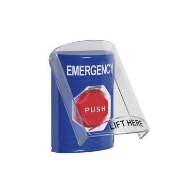 Imagen de Botón De Emergencia Con Bocina De Advertencia Integrada, Solo Interior, Texto En Inglés, Tapa Protectora De Policarbonato Súper Resistente, Llave Para Restablecer