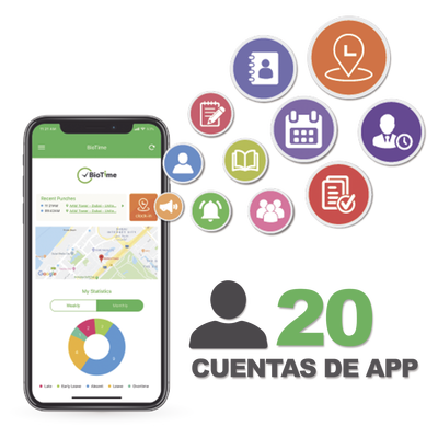 Imagen de Licencia para realizar checadas de asistencia desde Smartphone (APP) con envío de fotografía y ubicación por GPS / Compatible con BIOTIMEPRO / Licencia para 20 usuarios