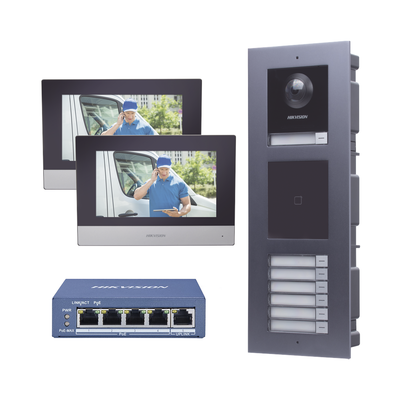Imagen de KIT de Videoportero IP para 7 DEPARTAMENTOS con llamada a App de Smartphone y Lector de Tarjetas EM / 2da Generación (Modular) / Montaje para EMPOTRAR incluido