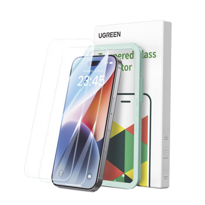 Imagen de Protector de pantalla UGREEN HD con marco de instalación para iPhone 16 Pro (paquete de 2)
