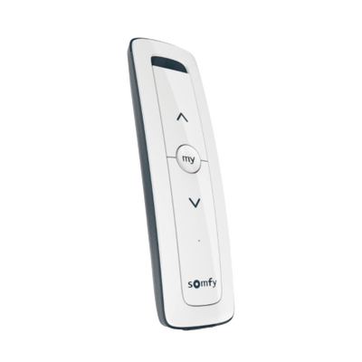 Imagen de Control remoto 1 canal para motores de persiana Somfy con señal inalámbrica, instrucciones: sube, baja y detener, con posición favorita programada.