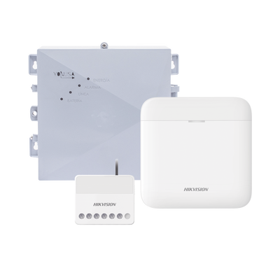 Imagen de (AX PRO + YONUSA) KIT de Alarma AX PRO / Incluye: 1 Hub con bateria de respaldo / 1 Energizador 2500Mts Lineales / 1 Relevador  0 a 36 Vcc (Max. 5 A) con Entrada de Alarma 27/7