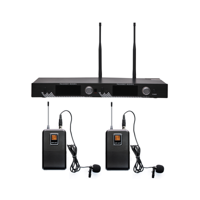 Imagen de Kit de Microfonía inalámbrico | 2 Micrófonos de Lavalier | Receptor UHF | Pantalla LCD | 200 Canales | Gran cobertura