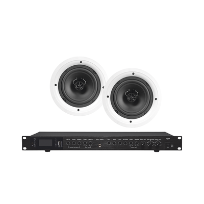 Imagen de Amplificador de Audio con 2 Bocinas SP6 | 2 x 60W | Baja Impedancia 4 - 8Ω | Reproductor Bluetooth, USB, SD | Efectos Integrados Delay, Echo, Repeat