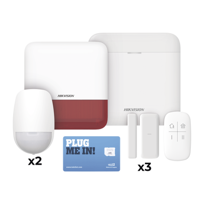 Imagen de (AX PRO) KIT de Alarma AX PRO con GSM (3G/4G), Wi-Fi y Ethernet / Incluye: 1 Hub  con batería de respaldo / 2 Sensores PIR / 3 Contactos Magnéticos Slim / 1 Control Remoto / 1 Sirena Roja Inalambrica Exterior