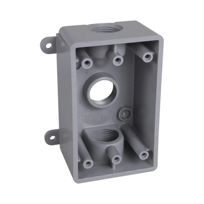 Imagen de Caja Impermeable de 1 Gang / Profundidad de 2"/ Cuenta con 3 Salidas roscadas para tubería de 1/2" ó 3/4"/ Color Gris.