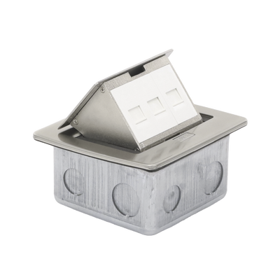 Imagen de Mini caja de piso rectangular para datos y conectores tipo Keystone, Color y material en acero inoxidable (3 puertos) (11000-21202)