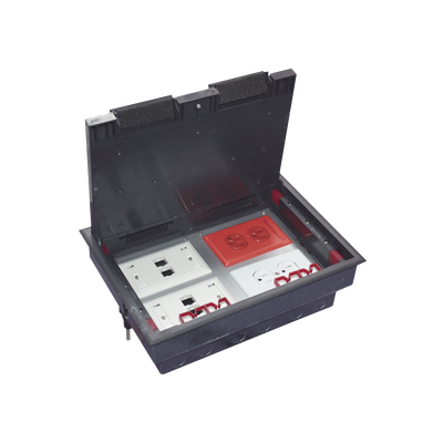 Imagen de Caja de piso para cuatro módulos universales (Socket M4), para alimentación eléctrica y redes de datos (11000-43401) No incluye faceplates