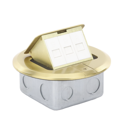 Imagen de Mini caja de piso redonda para datos o conectores tipo Keystone, color bronce (3 contactos) (11000-12102)