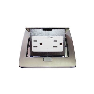 Imagen de Mini caja de piso rectangular en acero inoxidable con 2 contactos eléctricos (11000-21201)