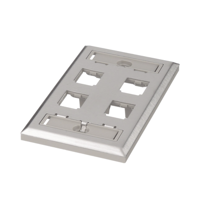 Imagen de Placa de Pared Vertical, de Acero Inoxidable, Salida Para 4 Puertos Mini-Com, Con Espacios Para Etiquetas