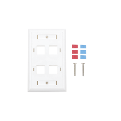 Imagen de Placa de pared de 4 puertos, Keystone, con espacio para etiqueta, Color blanco