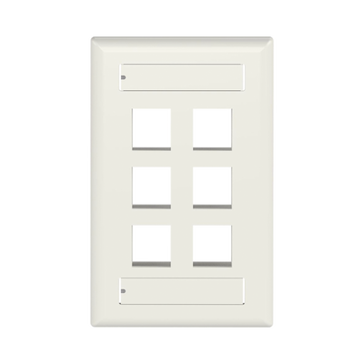 Imagen de Placa de Pared Vertical, Salida Para 6 Puertos Keystone, Con Espacios Para Etiquetas, Color Blanco Mate