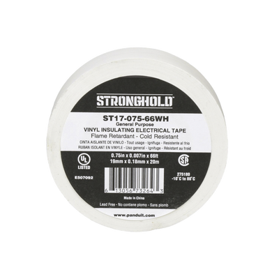 Imagen de Cinta Eléctrica STRONGHOLD para Aislar, de PVC, Uso General Reparación y Mantenimiento, Grosor de 0.18mm (7 mil), Ancho de 19mm, y 20.12m de Largo, Color Blanco