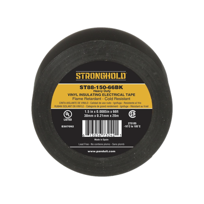 Imagen de Cinta Eléctrica STRONGHOLD para Aislar, de PVC, Trabajo Pesado Eléctrico Industrial (Soporta UV, abrasión, agua, aceite y corrosión), Grosor de 0.21 mm (8.5 mil), Ancho de 38 mm, y 20 m de Largo, Uso Interior/Exterior, Color Ne