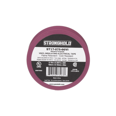 Imagen de Cinta Eléctrica STRONGHOLD para Aislar, de PVC, Uso General Reparación y Mantenimiento, Grosor de 0.18mm (7 mil), Ancho de 19mm, y 20.12m de Largo, Color Violeta