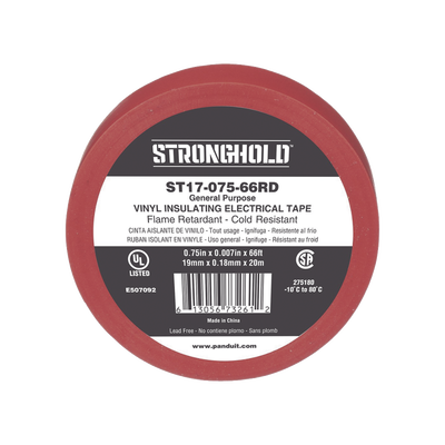 Imagen de Cinta Eléctrica STRONGHOLD para Aislar, de PVC, Uso General Reparación y Mantenimiento, Grosor de 0.18mm (7 mil), Ancho de 19mm, y 20.12m de Largo, Color Rojo