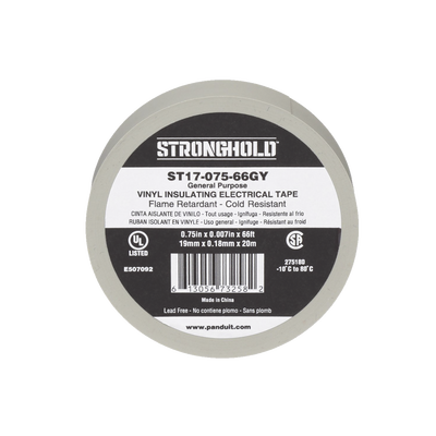 Imagen de Cinta Eléctrica STRONGHOLD para Aislar, de PVC, Uso General Reparación y Mantenimiento, Grosor de 0.18mm (7 mil), Ancho de 19mm, y 20.12m de Largo, Color Gris