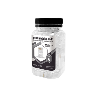 Imagen de Bote con 100 Piezas de Plug Modular RJ45 Cat6 sin blindaje, chapado de oro a 30 micras para durabilidad extrema