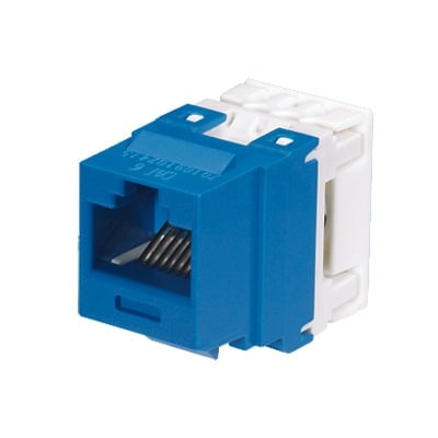 Imagen de Conector Jack Estilo 110 (de Impacto), Tipo Keystone, Categoría 6, de 8 posiciones y 8 cables, Color Azul