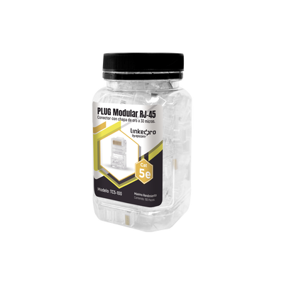 Imagen de Bote con 100 Piezas de Plug Modular RJ45 Cat5e sin blindaje, chapado de oro a 30 micras para durabilidad extrema
