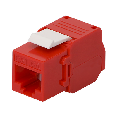 Imagen de Módulo Jack Keystone Cat6A (toolless), con terminación en ángulo 180 º Color Rojo, Compatible con Faceplate y Patchpanel Linkedpro