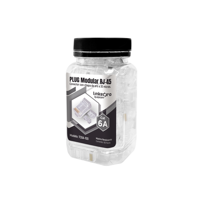 Imagen de Bote con 100 Piezas de Plug Modular RJ45 Cat6A chapado de oro a 30 micras para durabilidad extrema